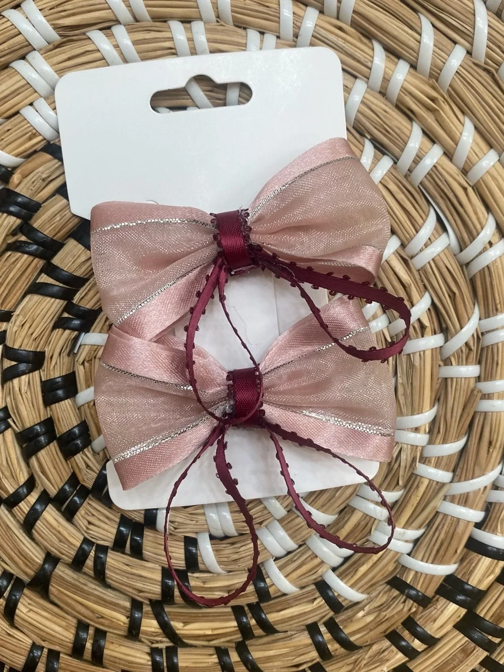 Dusty Rose Sheer Ribbon Hair Bows with Burgundy Accents